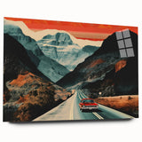 Boho Wall Art - Retro Road Trip Car in Colorful Mountain Landscape Canvas