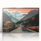Boho Wall Art - Retro Road Trip Car in Colorful Mountain Landscape Canvas