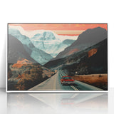 Boho Wall Art - Retro Road Trip Car in Colorful Mountain Landscape Canvas