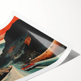 Boho Wall Art - Retro Road Trip Car in Colorful Mountain Landscape Canvas