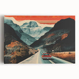 Boho Wall Art - Retro Road Trip Car in Colorful Mountain Landscape Canvas