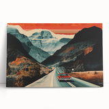 Boho Wall Art - Retro Road Trip Car in Colorful Mountain Landscape Canvas