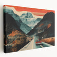 Boho Wall Art - Retro Road Trip Car in Colorful Mountain Landscape Canvas