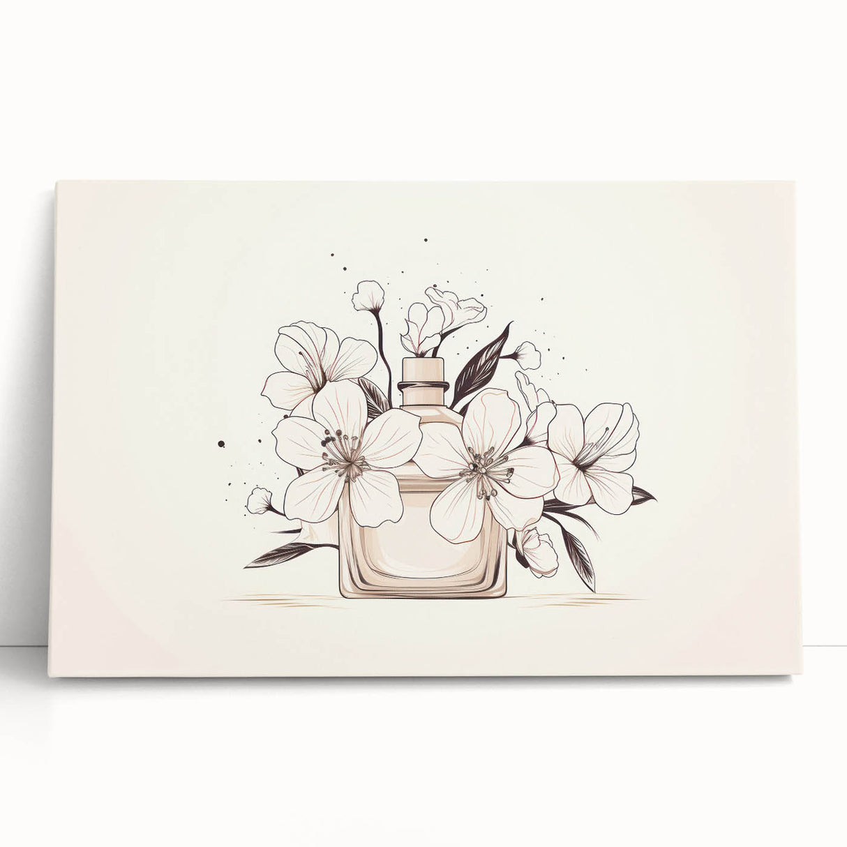 Boho Wall Decor - Elegant Floral Perfume Bottle Bohemian Canvas Art