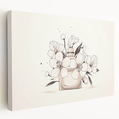 Boho Wall Decor - Elegant Floral Perfume Bottle Bohemian Canvas Art