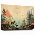 Boho Wall Art - Serene Forest Landscape with Deer Bohemian Canvas Art