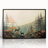 Boho Wall Art - Serene Forest Landscape with Deer Bohemian Canvas Art