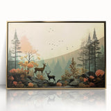 Boho Wall Art - Serene Forest Landscape with Deer Bohemian Canvas Art