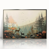 Boho Wall Art - Serene Forest Landscape with Deer Bohemian Canvas Art