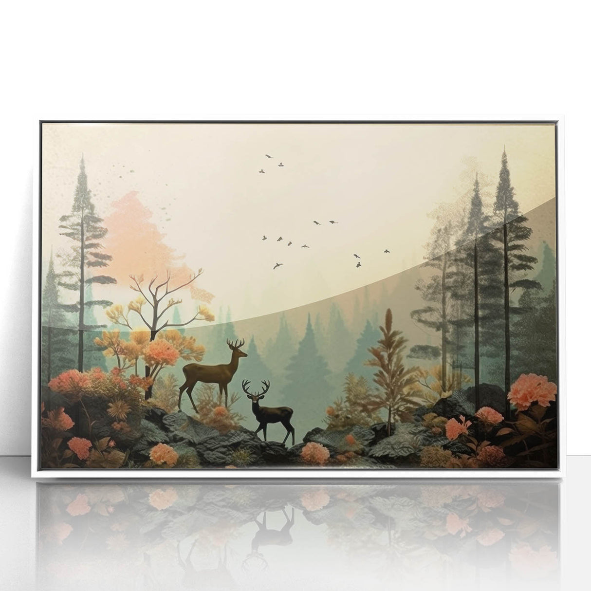 Boho Wall Art - Serene Forest Landscape with Deer Bohemian Canvas Art