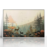 Boho Wall Art - Serene Forest Landscape with Deer Bohemian Canvas Art