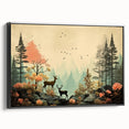 Boho Wall Art - Serene Forest Landscape with Deer Bohemian Canvas Art