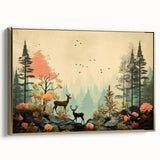 Boho Wall Art - Serene Forest Landscape with Deer Bohemian Canvas Art