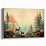 Boho Wall Art - Serene Forest Landscape with Deer Bohemian Canvas Art