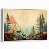 Boho Wall Art - Serene Forest Landscape with Deer Bohemian Canvas Art