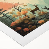 Boho Wall Art - Serene Forest Landscape with Deer Bohemian Canvas Art