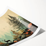 Boho Wall Art - Serene Forest Landscape with Deer Bohemian Canvas Art