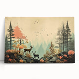 Boho Wall Art - Serene Forest Landscape with Deer Bohemian Canvas Art