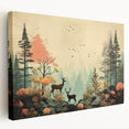 Boho Wall Art - Serene Forest Landscape with Deer Bohemian Canvas Art