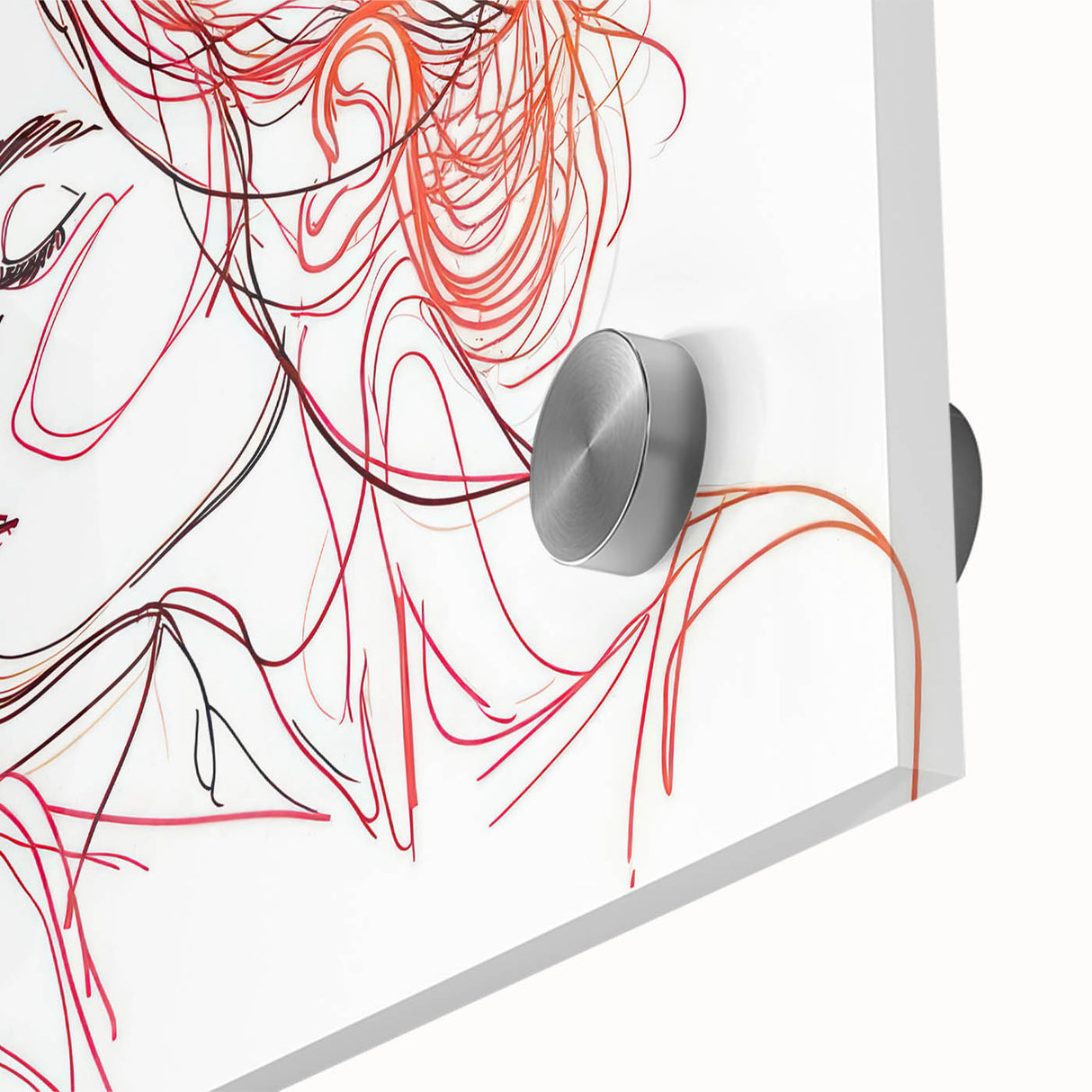 Boho Chic Wall Art - Abstract Line Art Female Portrait in Red and Black