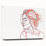 Boho Chic Wall Art - Abstract Line Art Female Portrait in Red and Black