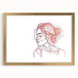 Boho Chic Wall Art - Abstract Line Art Female Portrait in Red and Black