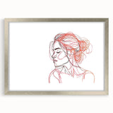 Boho Chic Wall Art - Abstract Line Art Female Portrait in Red and Black