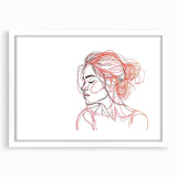 Boho Chic Wall Art - Abstract Line Art Female Portrait in Red and Black