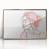 Boho Chic Wall Art - Abstract Line Art Female Portrait in Red and Black