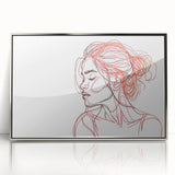Boho Chic Wall Art - Abstract Line Art Female Portrait in Red and Black