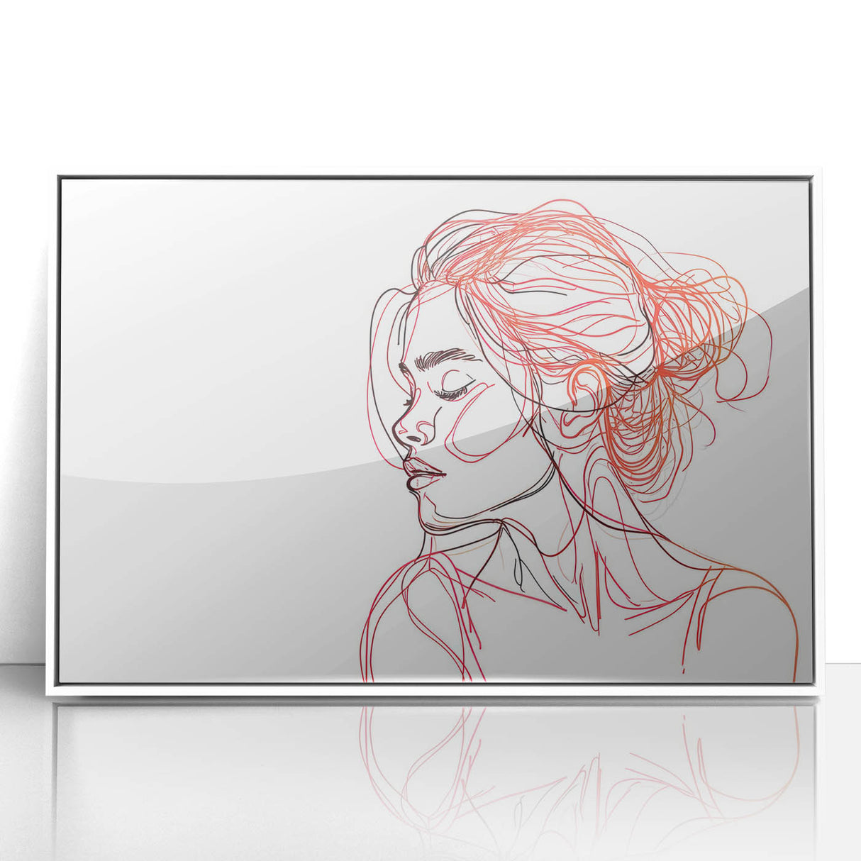 Boho Chic Wall Art - Abstract Line Art Female Portrait in Red and Black