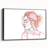Boho Chic Wall Art - Abstract Line Art Female Portrait in Red and Black