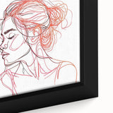 Boho Chic Wall Art - Abstract Line Art Female Portrait in Red and Black