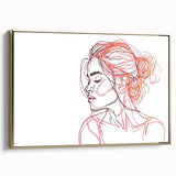 Boho Chic Wall Art - Abstract Line Art Female Portrait in Red and Black