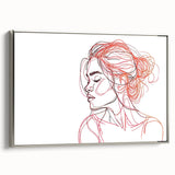 Boho Chic Wall Art - Abstract Line Art Female Portrait in Red and Black