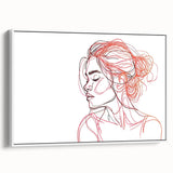 Boho Chic Wall Art - Abstract Line Art Female Portrait in Red and Black