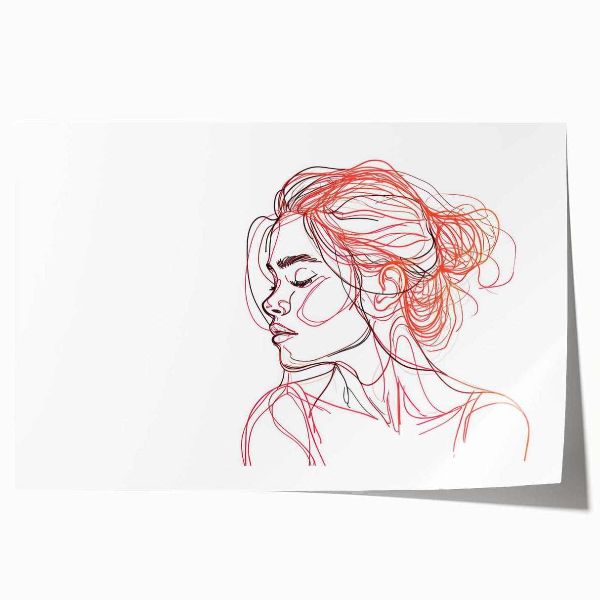 Boho Chic Wall Art - Abstract Line Art Female Portrait in Red and Black