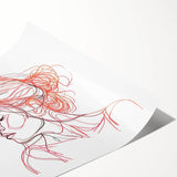 Boho Chic Wall Art - Abstract Line Art Female Portrait in Red and Black