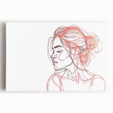 Boho Chic Wall Art - Abstract Line Art Female Portrait in Red and Black