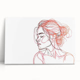 Boho Chic Wall Art - Abstract Line Art Female Portrait in Red and Black