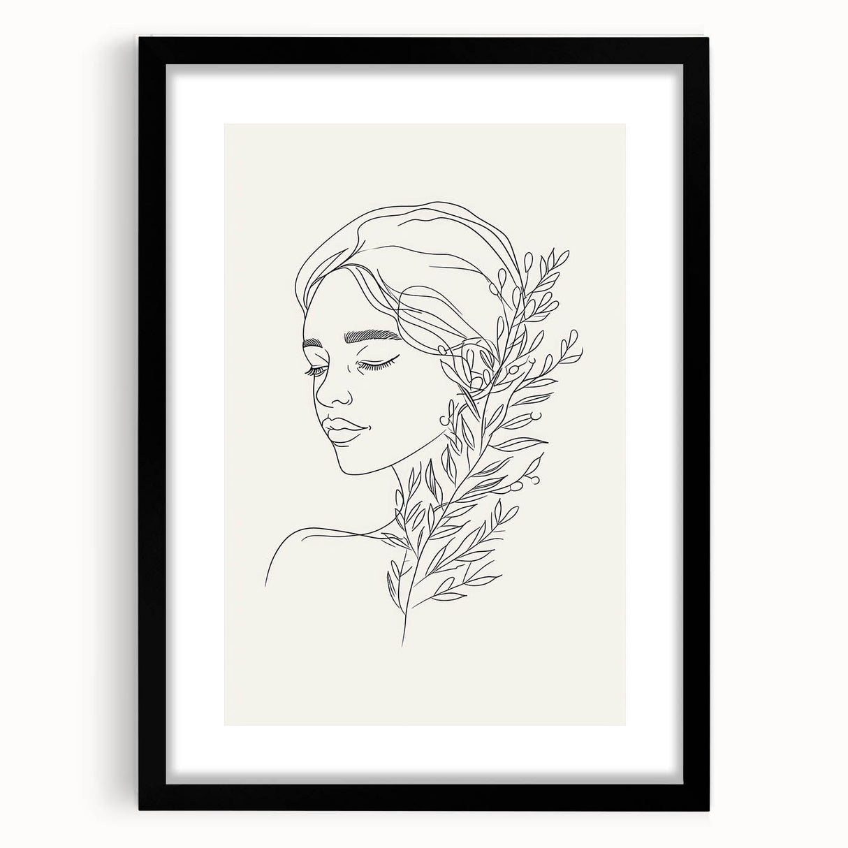 Bohemian Wall Art | Feminine Line Drawing with Botanical Elements | Modern Art
