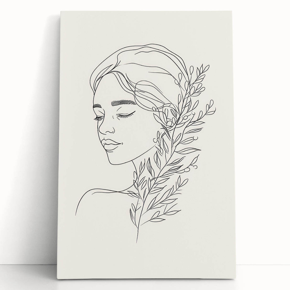 Bohemian Wall Art | Feminine Line Drawing with Botanical Elements | Modern Art