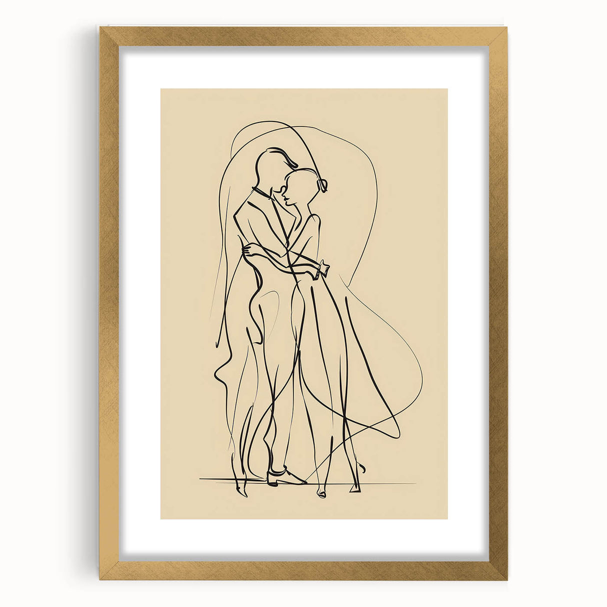 Bohemian Wall Art | Elegant Couple Embrace Line Drawing | Minimalist Art