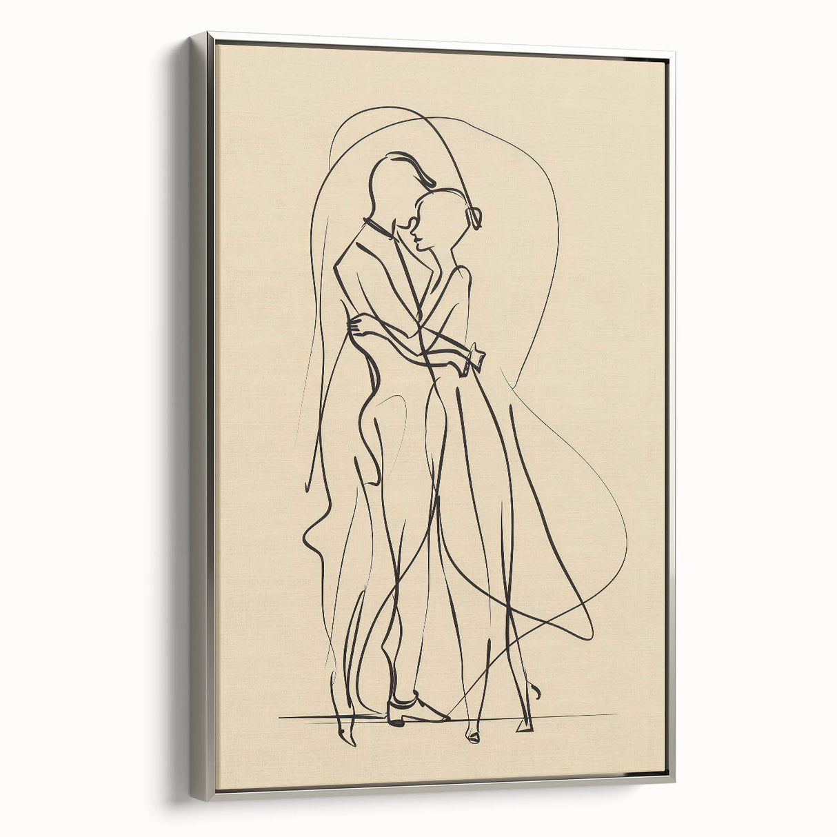 Bohemian Wall Art | Elegant Couple Embrace Line Drawing | Minimalist Art