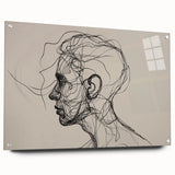 Boho Wall Decor - Abstract Line Art Portrait in Black Bohemian Canvas