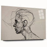 Boho Wall Decor - Abstract Line Art Portrait in Black Bohemian Canvas