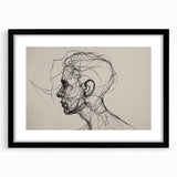 Boho Wall Decor - Abstract Line Art Portrait in Black Bohemian Canvas