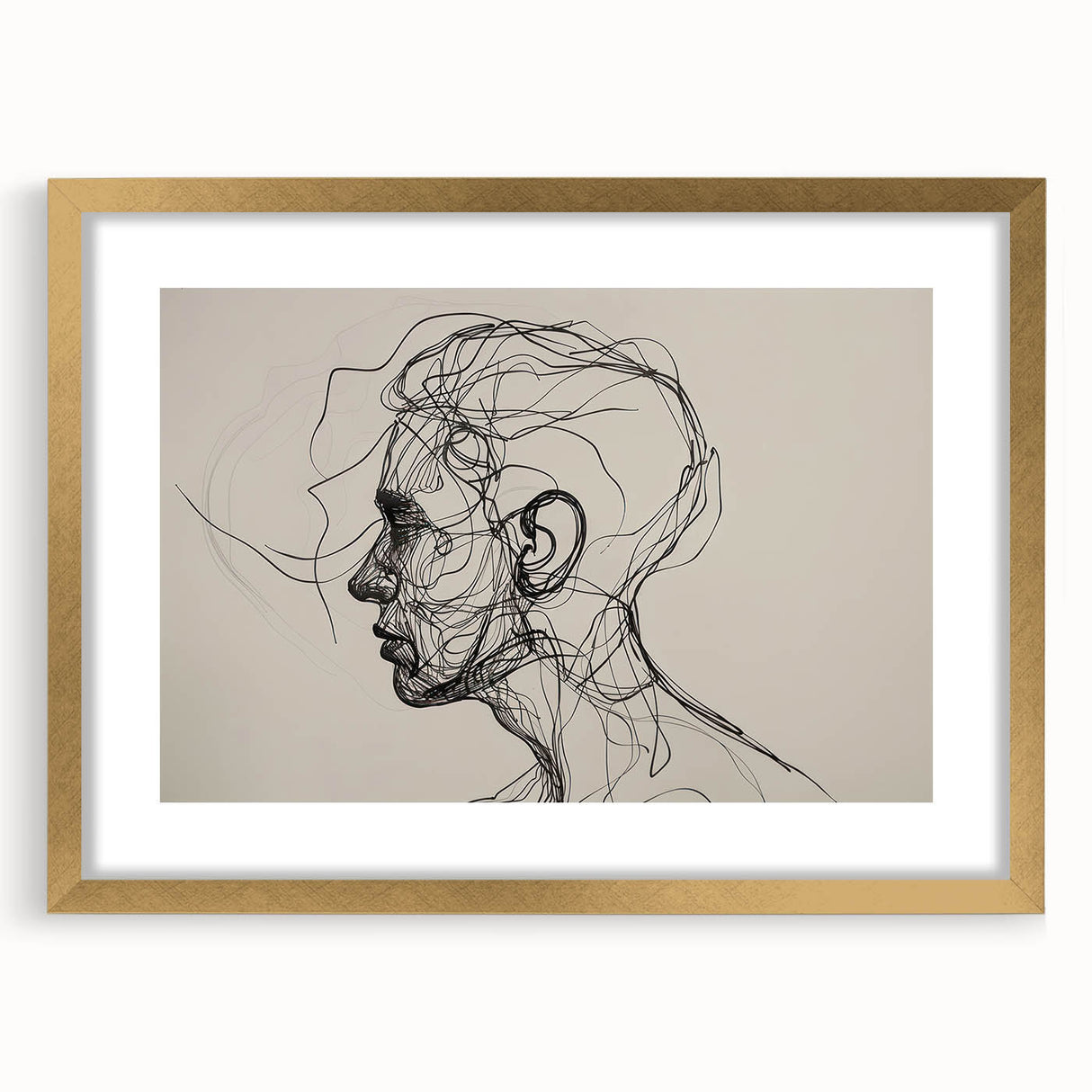 Boho Wall Decor - Abstract Line Art Portrait in Black Bohemian Canvas