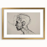 Boho Wall Decor - Abstract Line Art Portrait in Black Bohemian Canvas