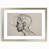 Boho Wall Decor - Abstract Line Art Portrait in Black Bohemian Canvas